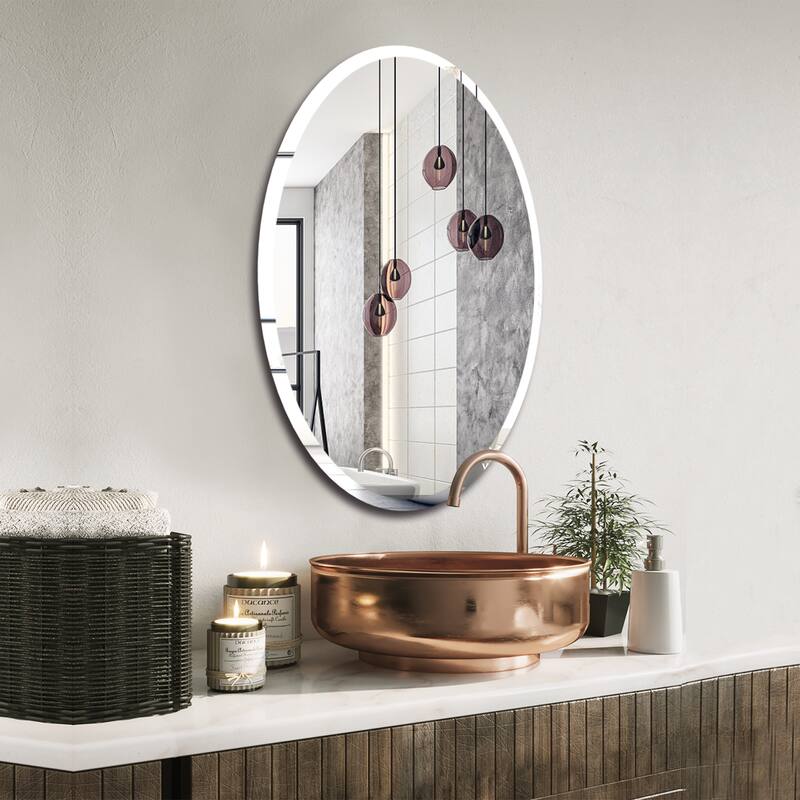 KOHROS Modern Beveled Oval Bathroom Vanity Frameless Wall Mirror