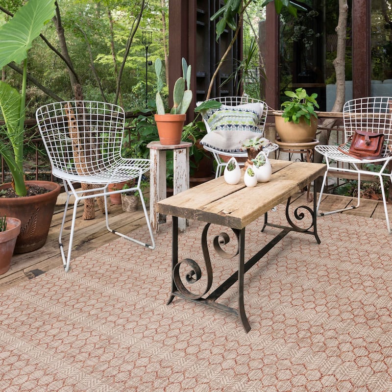 Alexander Home Havannah Indoor/ Outdoor Geometric Rug - 7'10" x 10'9" - Beige/Rust