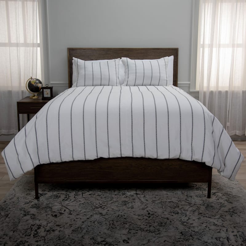 Rizzy Home Willow Lane Off White Recycled Cotton Striped Comforter Set