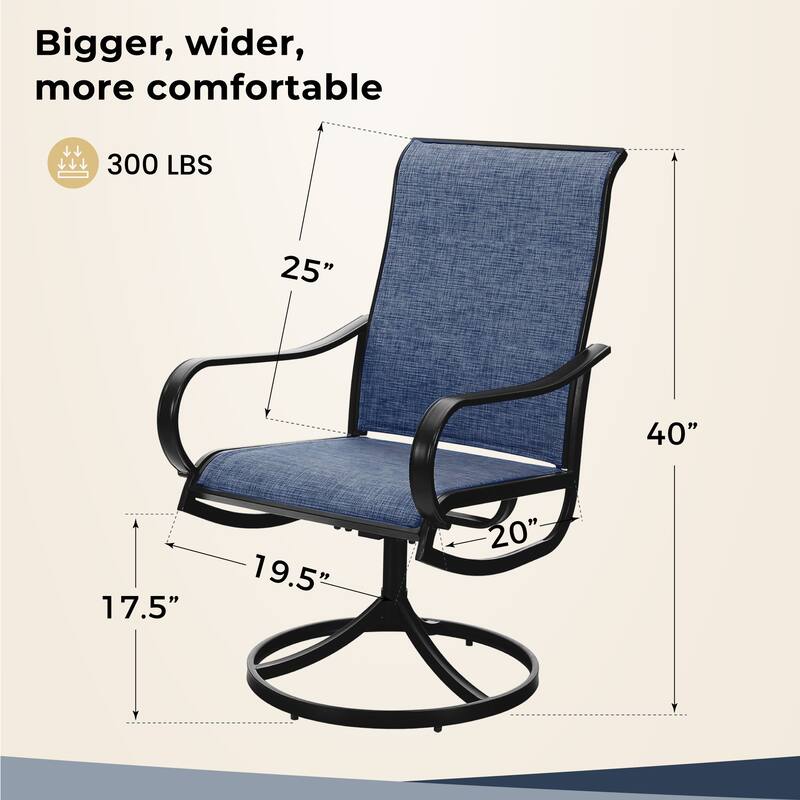 MAISON ARTS 5 Piece Patio Dining Set,4 Sling Dining Swivel Chairs and 37" Square Metal Table with 1.57" Umbrella Hole