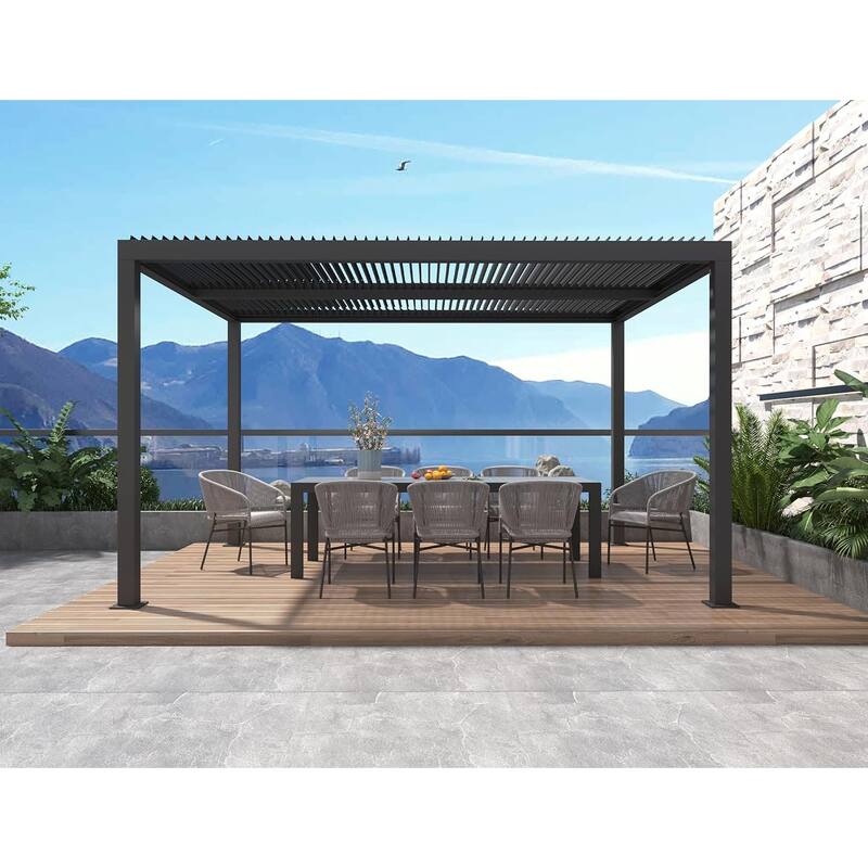 PURPLE LEAF Louvered Pergola with Solar Lights Hardtop Gazebo for Patio