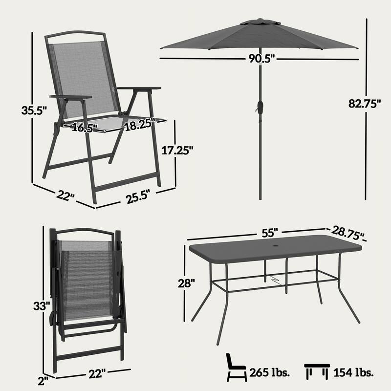 Outsunny 8 Piece Patio Dining Set with Table Umbrella, 6 Folding Chairs and Rectangle Dining Table