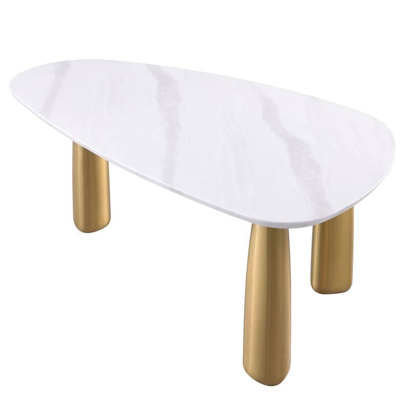 Furniture of America Luvien Modern White Sintered Stone Top Oval Dining Table with Gold Legs