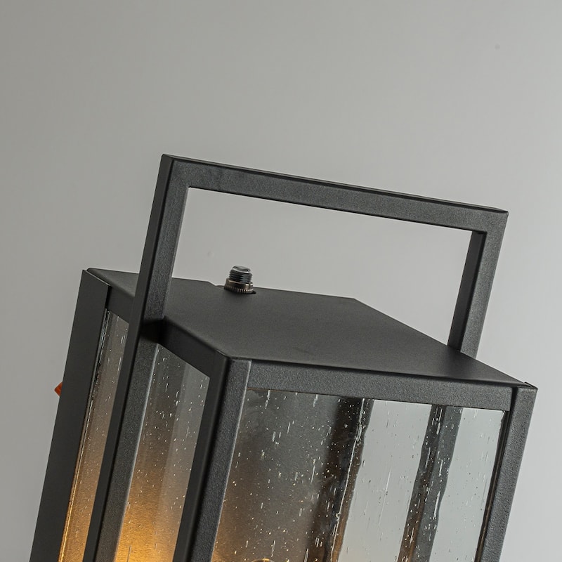 H26'' Modern Seeded Glass Outdoor Wall Light with Dusk to Dawn Sensor Black 2-Light Waterproof Sconce for Porch Garage - W6''
