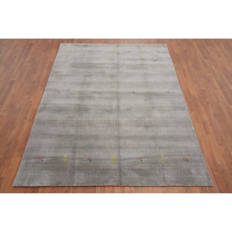 Hand Knotted Oriental 100% Wool Carpet Tribal Animal Pictorial Greys & Charcoal Gabbeh Area Rug - 8' 0'' X 5' 9''