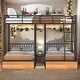 preview thumbnail 16 of 28, Full over Twin & Twin Bunk Bed, Metal Triple Bunk Bed with Drawers and Guardrails Black