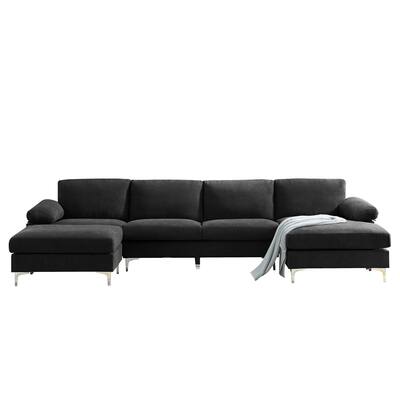 Modern Convertible Sectional Sofa with Removable Ottomans, U-Shape Upholstered Large Corner Couch with Metal Leg for Living Room