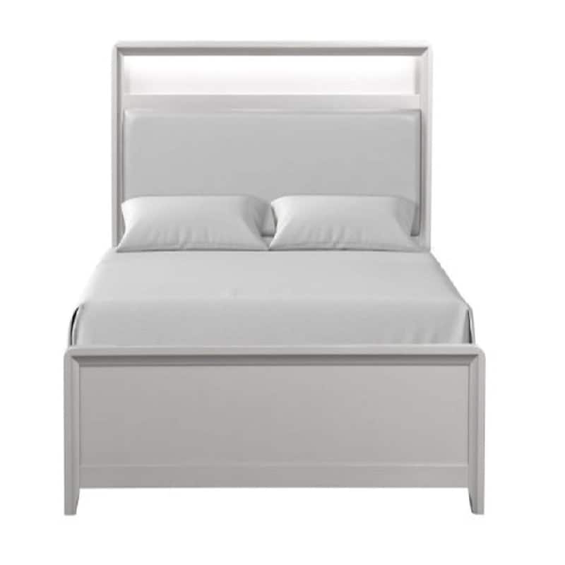 Contemporary Champagne Finish Bedroom Set LED Bookcase Bed Dresser Mirror USB Nightstand - Full