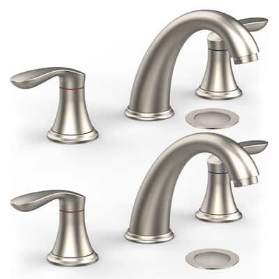 Bathroom Sink Faucet, 2 Handles 3 Holes Deck Mount Brushed Nickel Widespread Bathroom Faucet - 3.59x3.59x7.87in