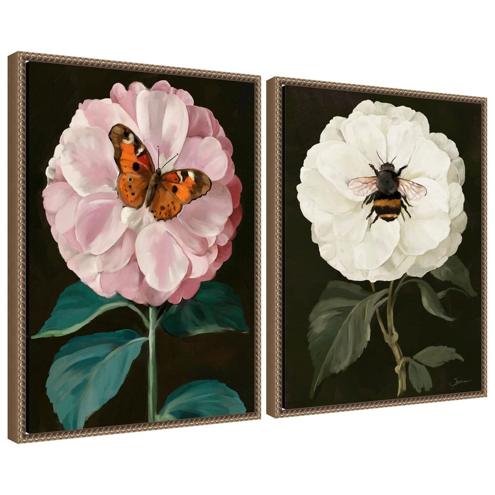 Kate and Laurel Sylvie Beaded Flutter Bug and Busy Bee Framed Canvas Art Set by Mary Sparrow