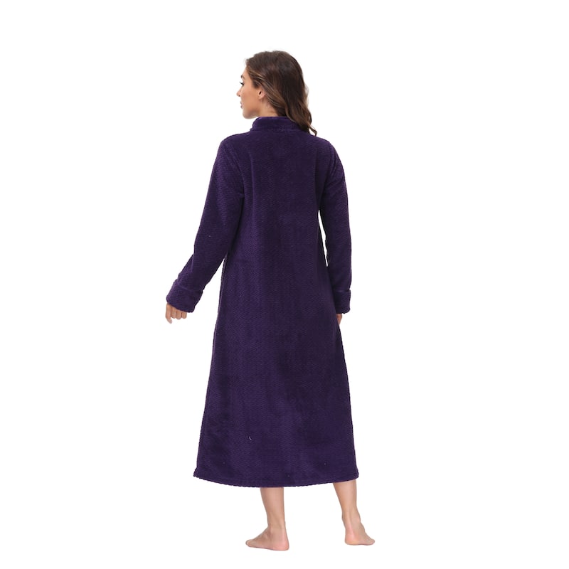 INK+IVY Women's Zip Front Embossed Plush Bathrobe