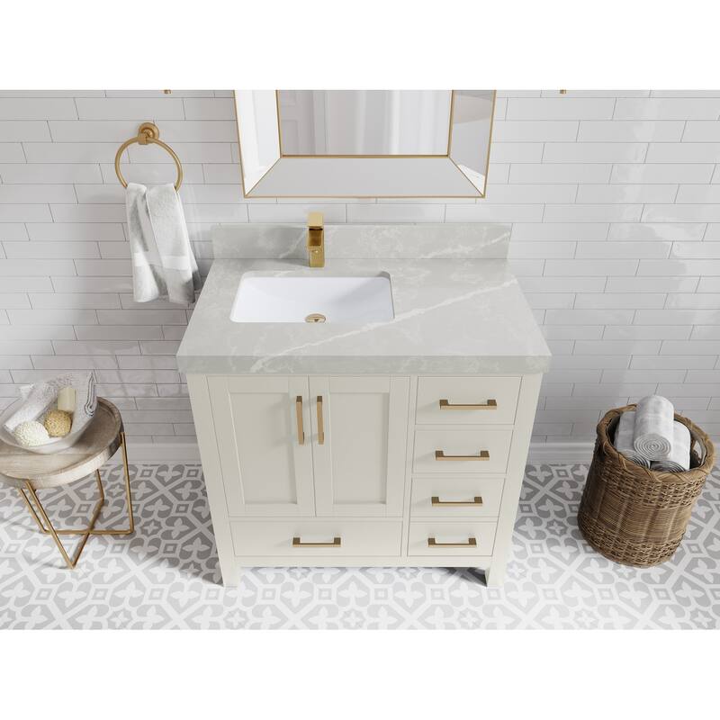 Willow Collections 36 in. W x 22 in. D Malibu Left Offset Sink Bathroom Vanity with Countertop - 2" Pearl Gray - Finegrain