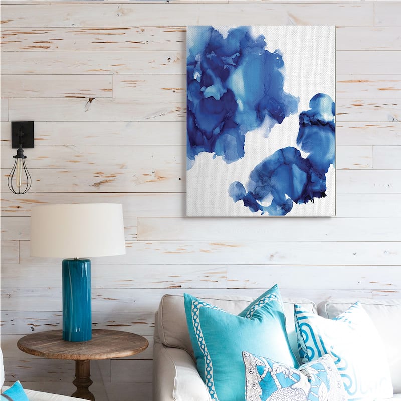 Stupell Blue Ink Blot Abstraction Over White Canvas Wall Art