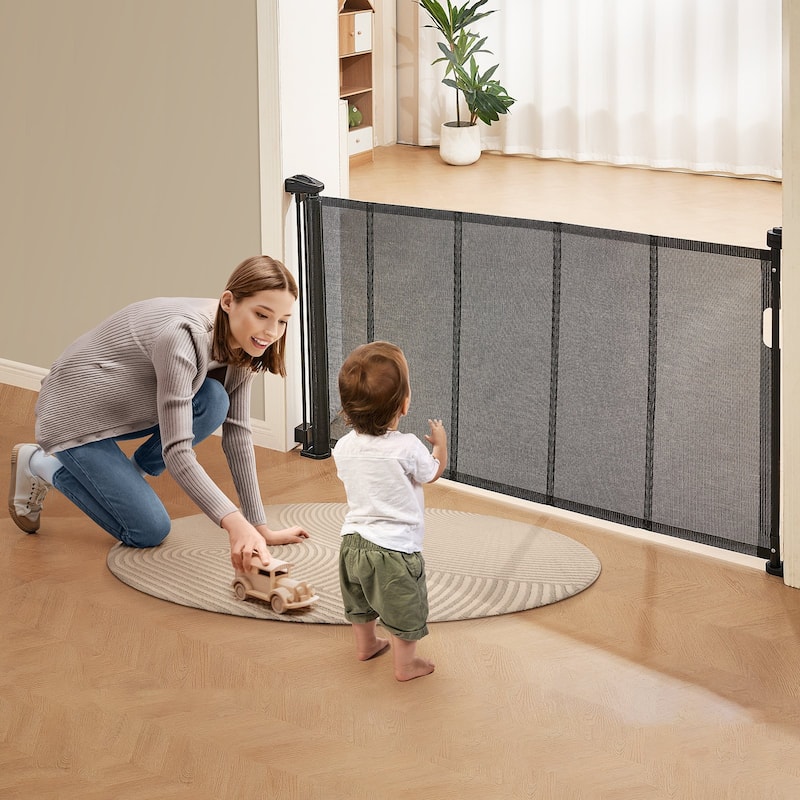 Mesh Foldable Wide Retractable Baby Gate Suitable for Playrooms Kitchens Or Hallways