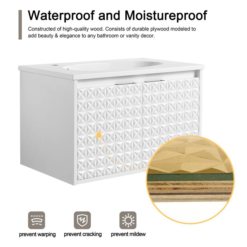 Malwee 24"/30"/36"/48" Floating Bathroom Vanity, Wall Mounted Bathroom Vanity with Resin Top,Soft Close Doors