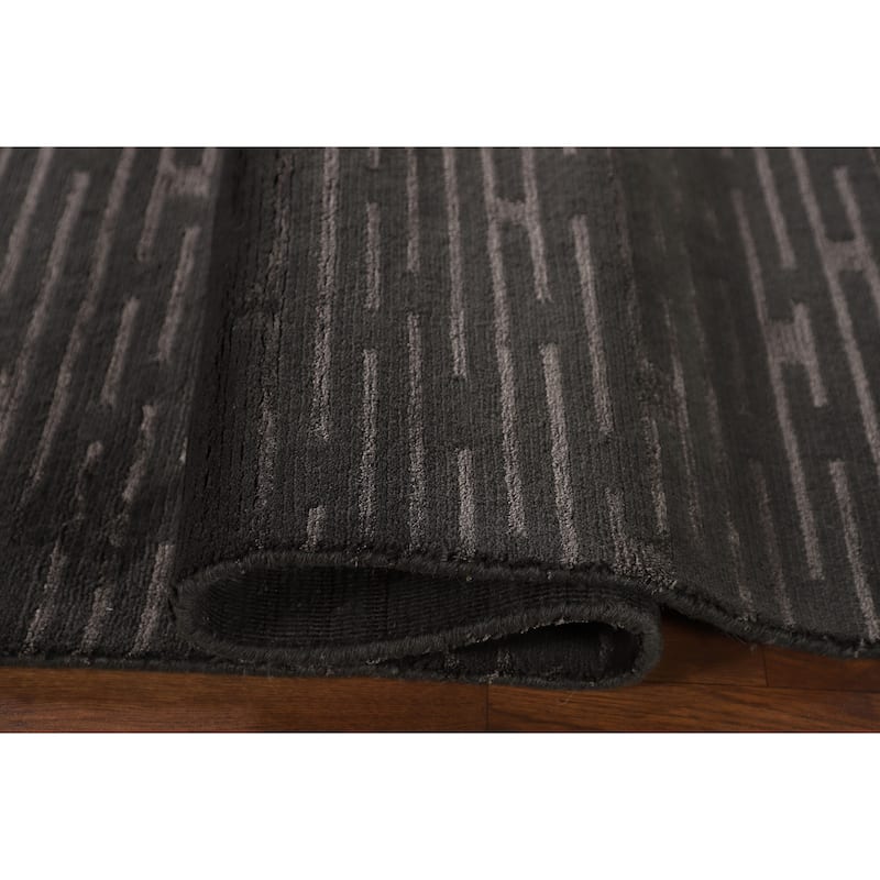 Striped Nepalese Oriental Area Rug Hand-Knotted Wool Carpet - 8'0" x 9'9"