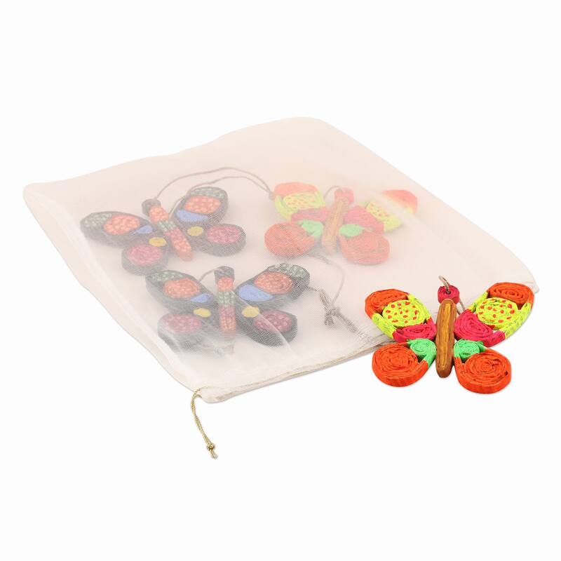 Novica Handmade Butterfly Dreams Eco-Friendly Paper Ornaments (Set Of 4)