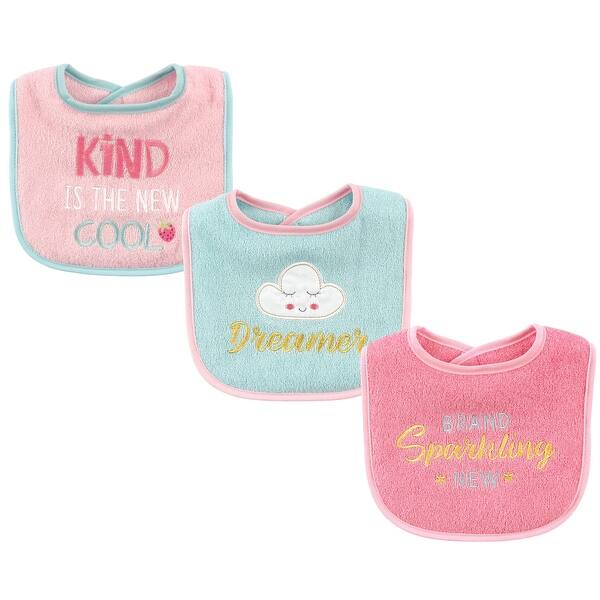 slide 1 of 1, Luvable Friends Baby Girl Cotton Drooler Bibs with Fiber Filling 3pk, Dreamer, One Size - Dreamer - One Size One Size - Dreamer