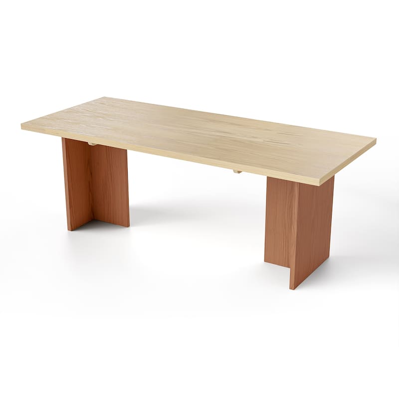 Solid Wood Dining Table 84 Inch, Modern Farmhouse Kitchen Table for 6-8 People, Natural Wood Rectangular Table - 84"
