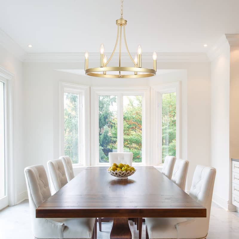 6-Light Farmhouse Chandelier, Modern Wagon Wheel Chandelier for Dining Room Living Room Bedroom Kitchen