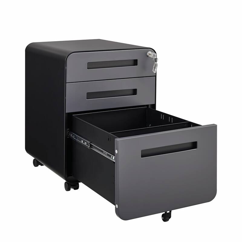 Lockable 3-Drawer File Cabinet with Wheels & Removable Pencil Tray