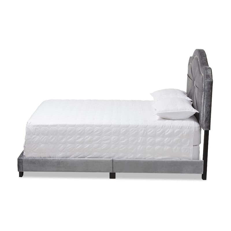 Embla Modern and Contemporary Grey Velvet Fabric Upholstered King Size Bed
