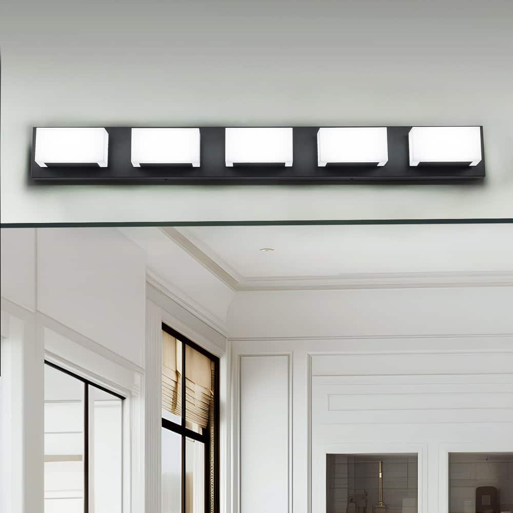 Modern 3/4/5-Light Black Integrated LED Bathroom Vanity Light Dimmable Wall Sconce for 350°Rotatable