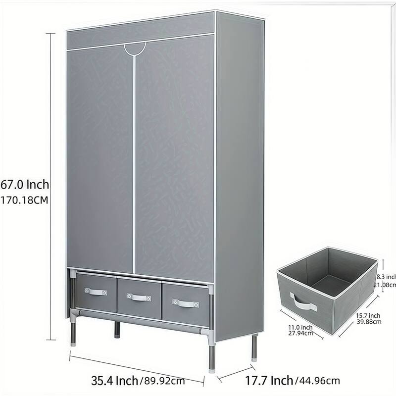 Foldable Closet Organizer,Hanging Rod Wardrobe w/Sturdy Fixed Shelves