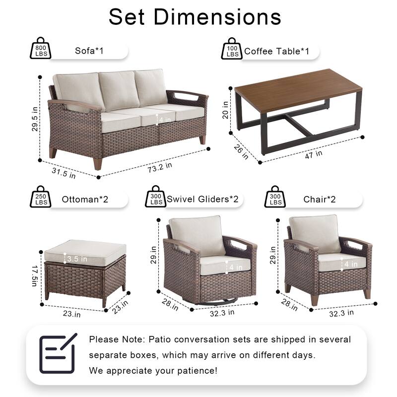 Pocassy Outdoor Patio Sofa Chair Ottoman Table Furniture Set