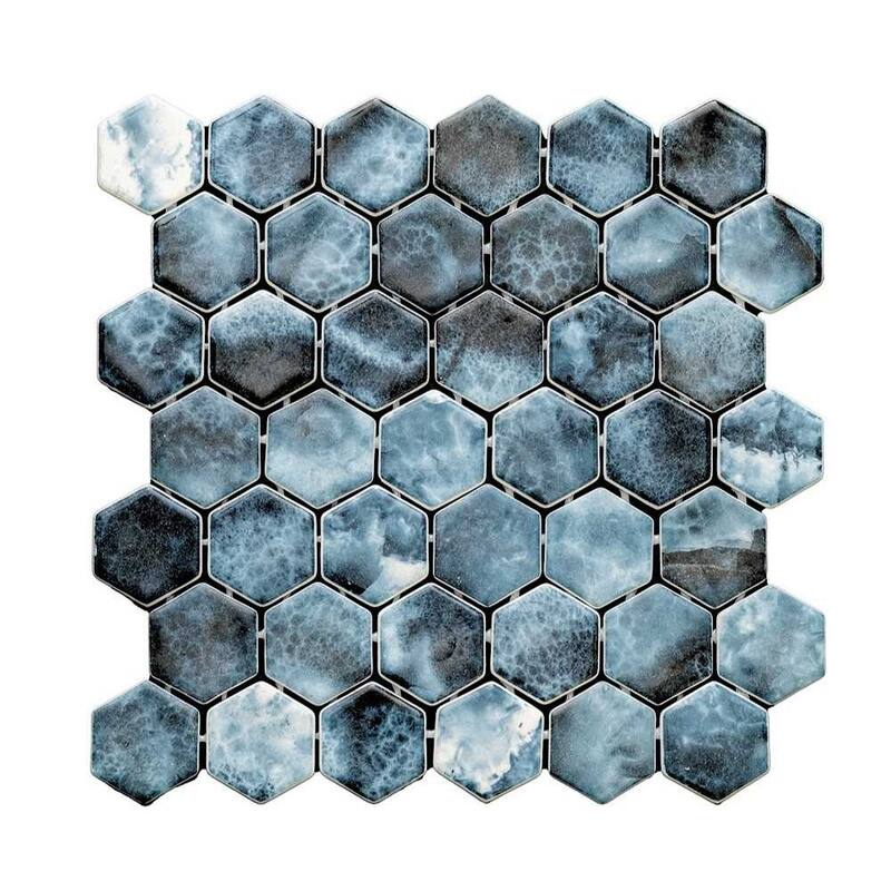 The Tile Life Eterna Hex 2x2 Glass Floor, Wall & Backsplash Tile - Blue - 4 x 4 Sample