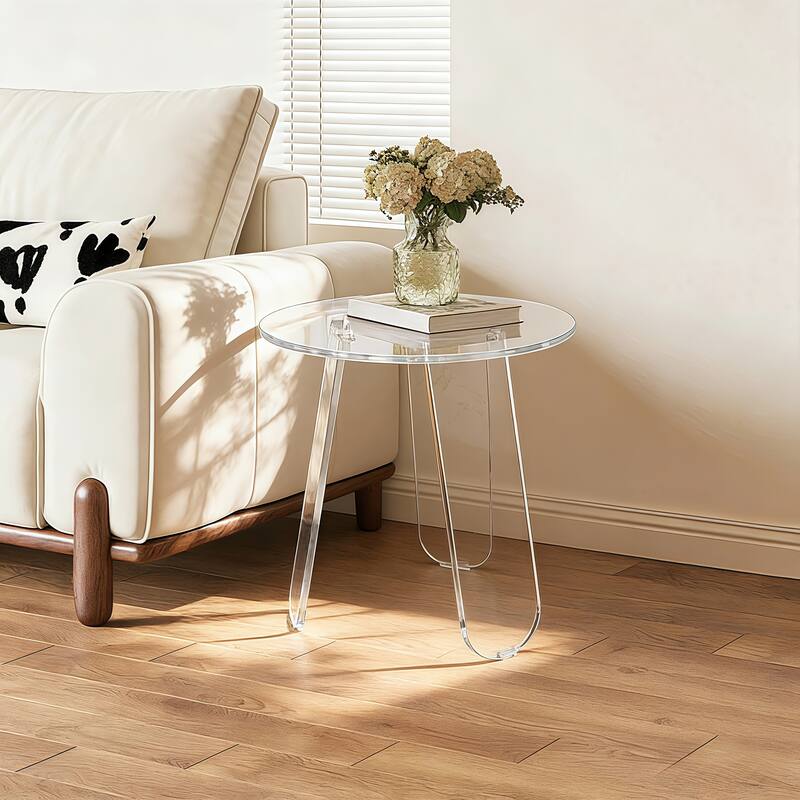 Acrylic Coffee Side Table Round Iridescent Rainbow End Table with PVC Table Cover