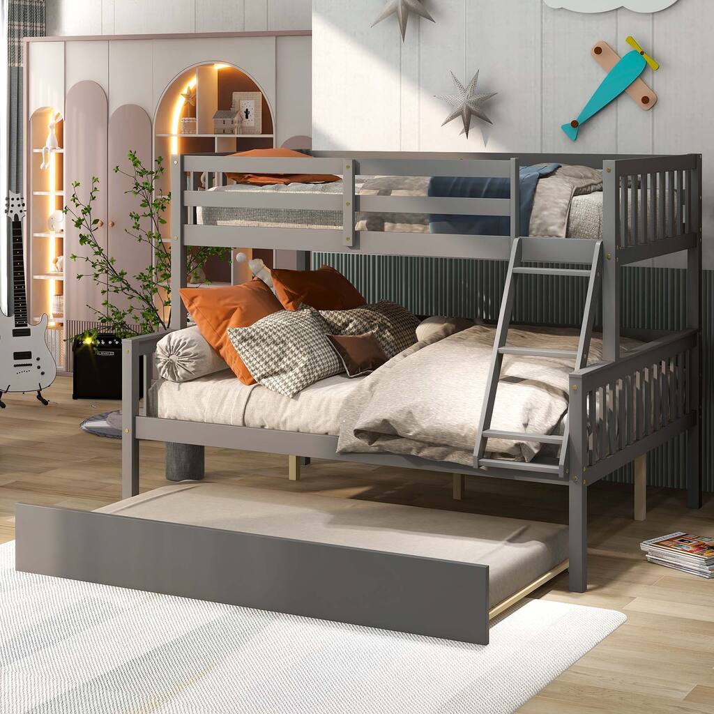 Twin Over Full Bunk Bed with Trundle with Ladder and Safety Rails ...