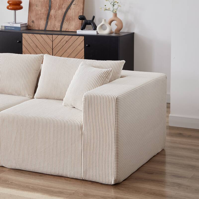 Corduroy Modular Sectional Sleeper Sofa L Shaped Recliner Couches Upholstered Daybed 4pc Lounge Sofa for Living Room Chaise