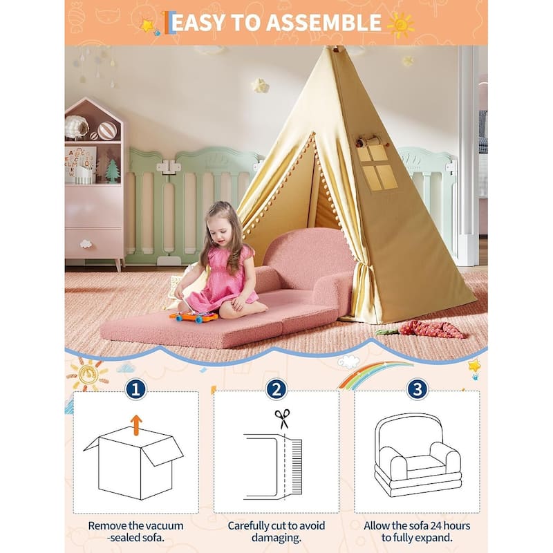 2-in-1 Comfy Toddler Couch, Convertible Sofa for Girls and Boys