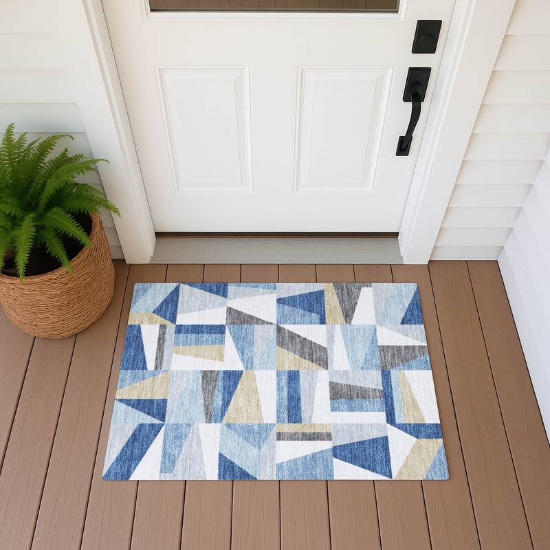 Machine Washable Indoor/ Outdoor Contemporry Mosaic Chantille Rug - Blue - 1'8" x 2'6"