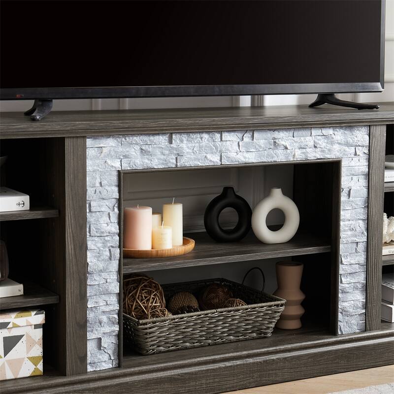 Faux Stacked Stone TV Stand,Desk Storage Rack,Media Console Table
