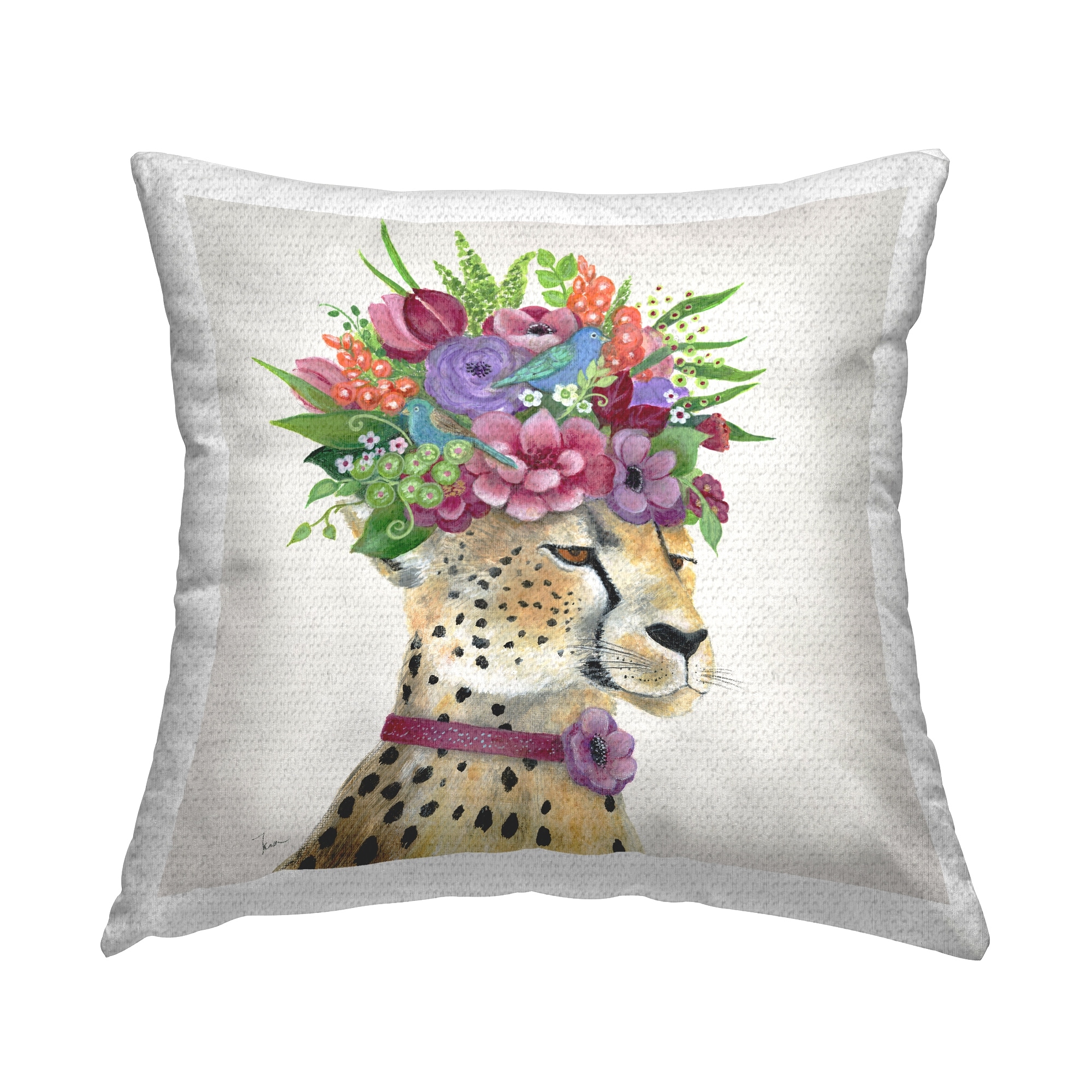 Stupell Majestic Cheetah Mixed Flower Crown Arrangement Printed Outdoor Throw Pillow Design by Tava Studios