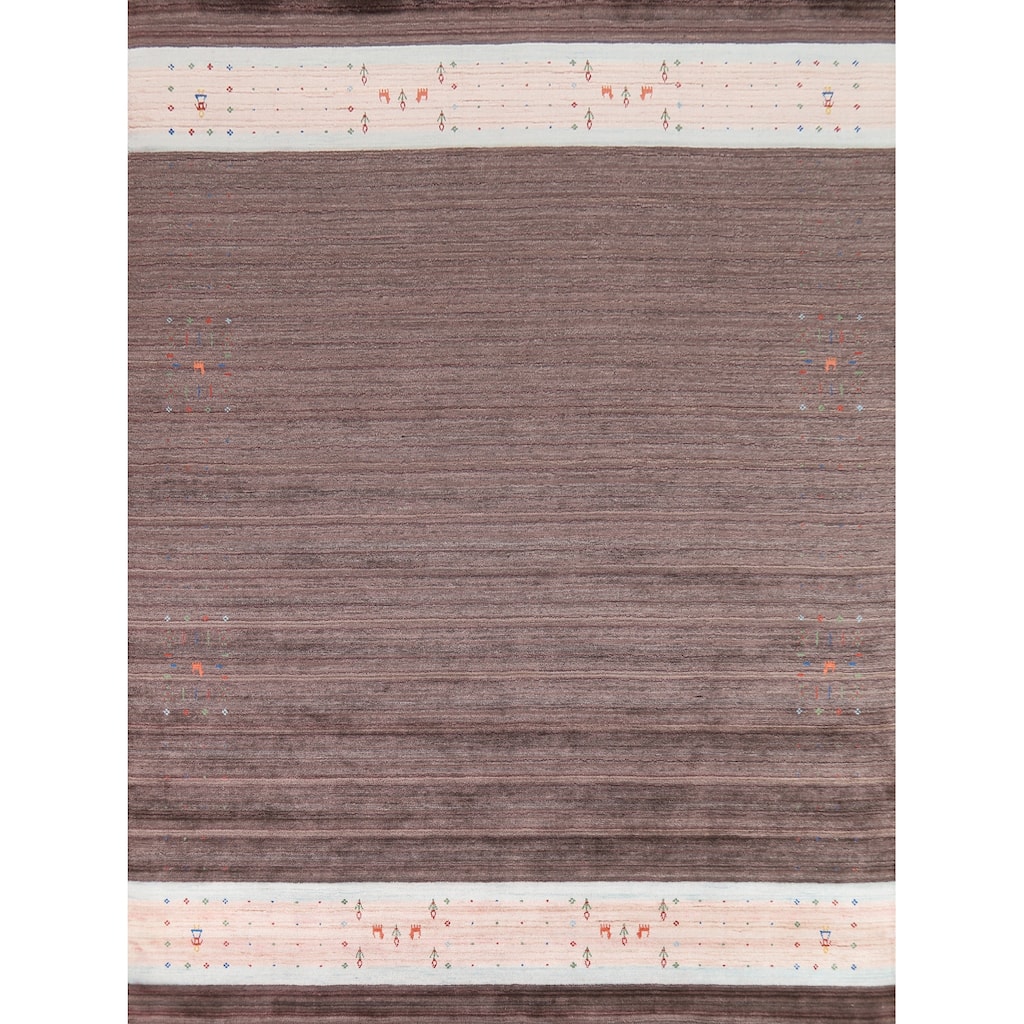 Tribal Brown Gabbeh Oriental Area Rug Handmade Wool Carpet - 8'1" x 9'8"