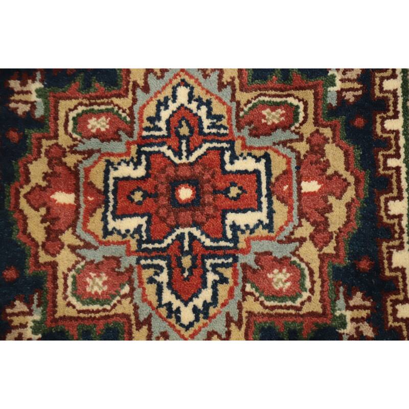 Hand Knotted Oriental 100% Wool Carpet Traditional Medallion Navy Blue & Blues Heriz (serapi) Area Rug - 5' 2'' X 2' 9''