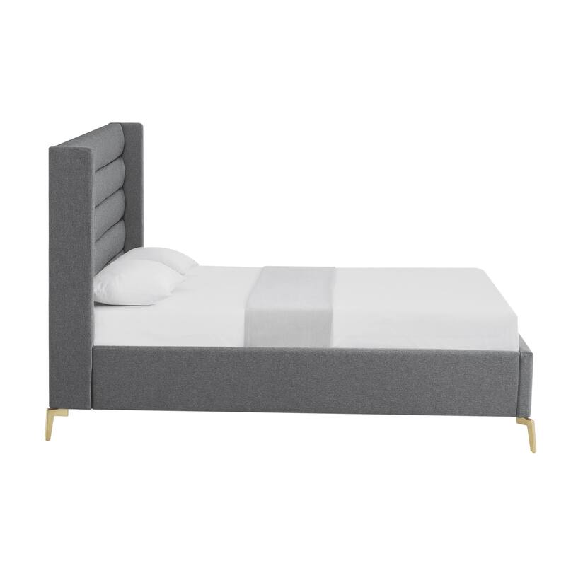 HomeRoots Gray Linen Upholstered Full Bed Frame