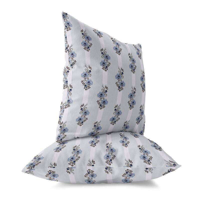 Blue And Black Floral Luminosity Indoor/Outdoor Throw Pillow Zipper