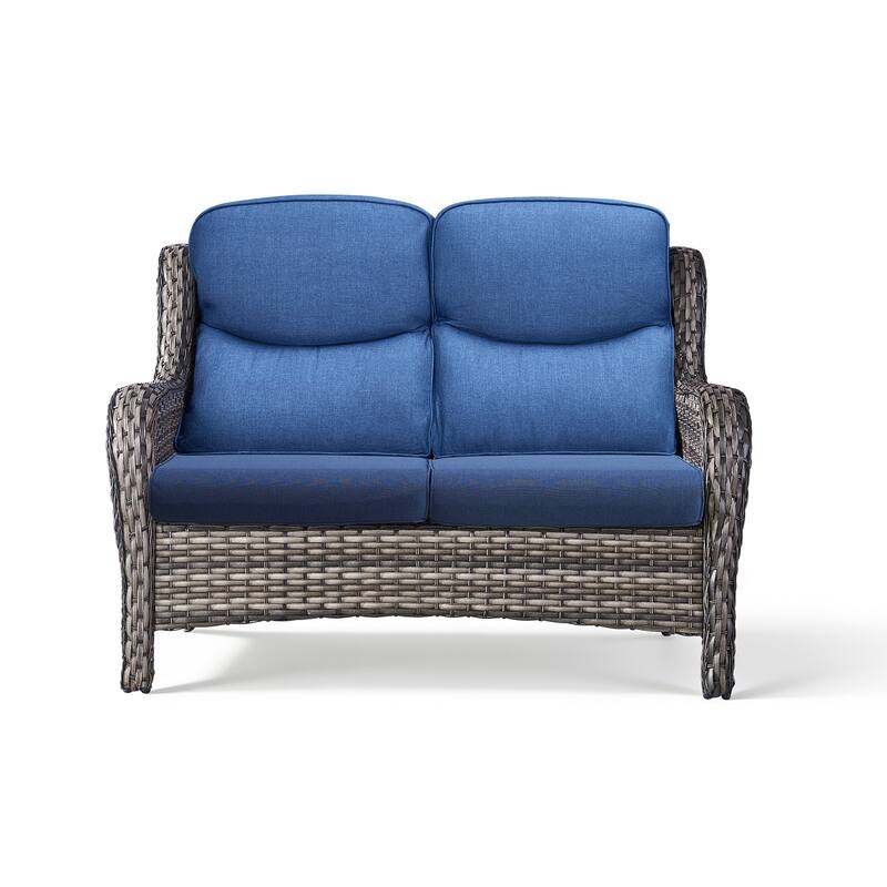 Pocassy Outdoor Patio Loveseat All-Weather Wicker Loveseat with Cushions