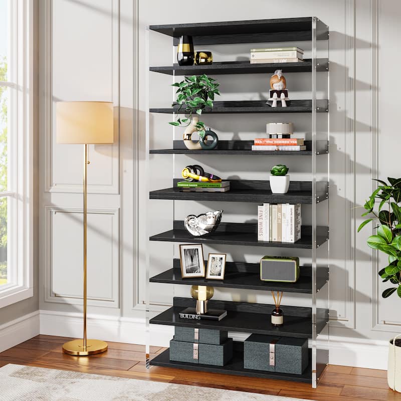 Bookshelf with Wood Shelves, Modern Bookcase, Display Storage Rack for Living Room, Bedroom, Home Office - Black