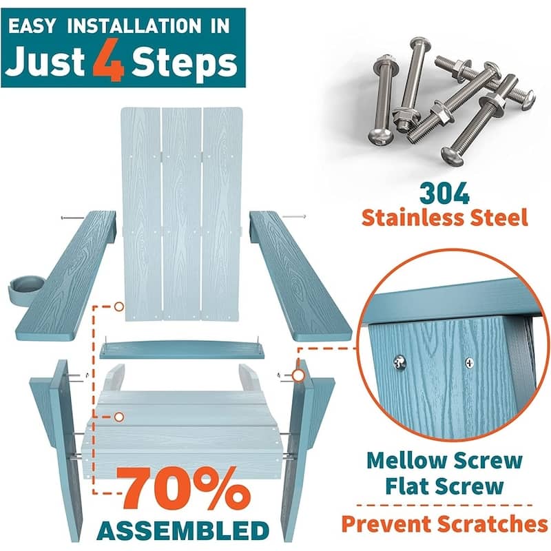 WINSOON Adirondack Chair with Cup Holder All Weather,Made Of HIPS