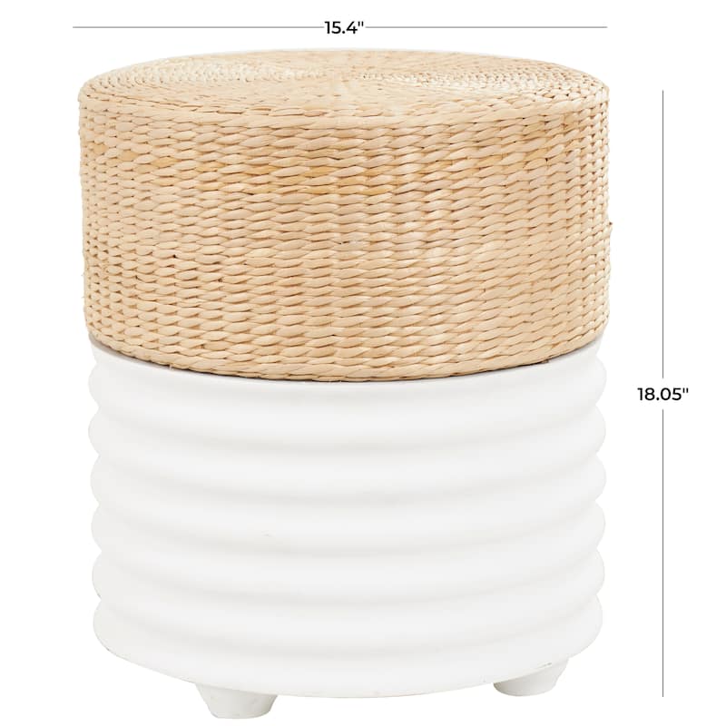 White or Black Wooden Handmade Woven Two-Toned Geometric Stool with Seagrass Top