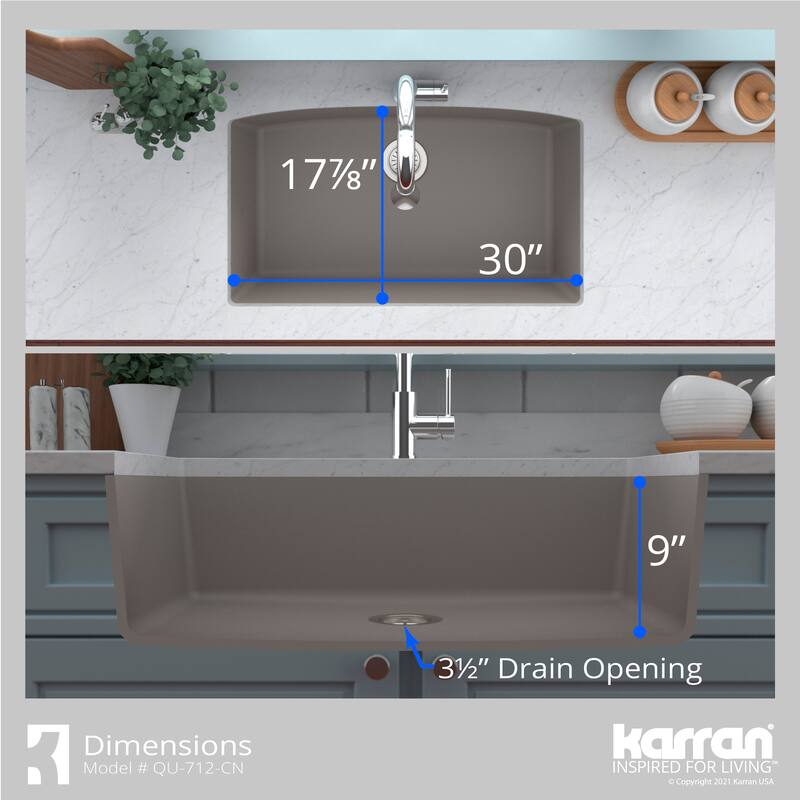 Karran Undermount Quartz 32 in. Single Bowl Kitchen Sink Kit