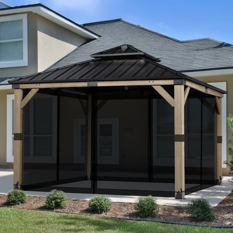 Aoodor 12'x12' Replacement Gazebo Mosquito Netting 4-Panel Sidewalls - Black