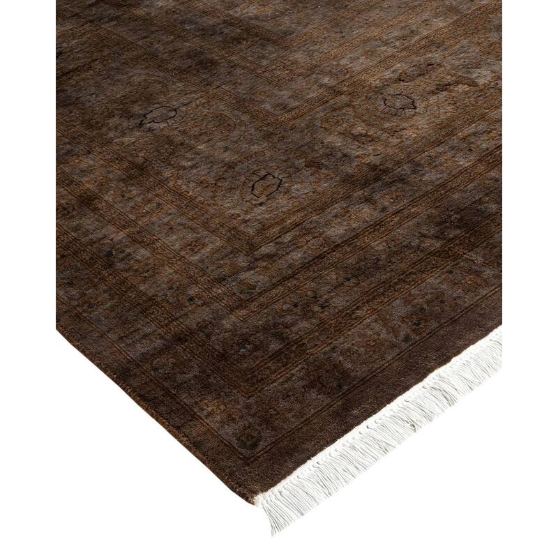 Overton Hand Knotted Wool Vintage Inspired Modern Contemporary Overdyed Brown Area Rug - 8' 1" x 10' 5"