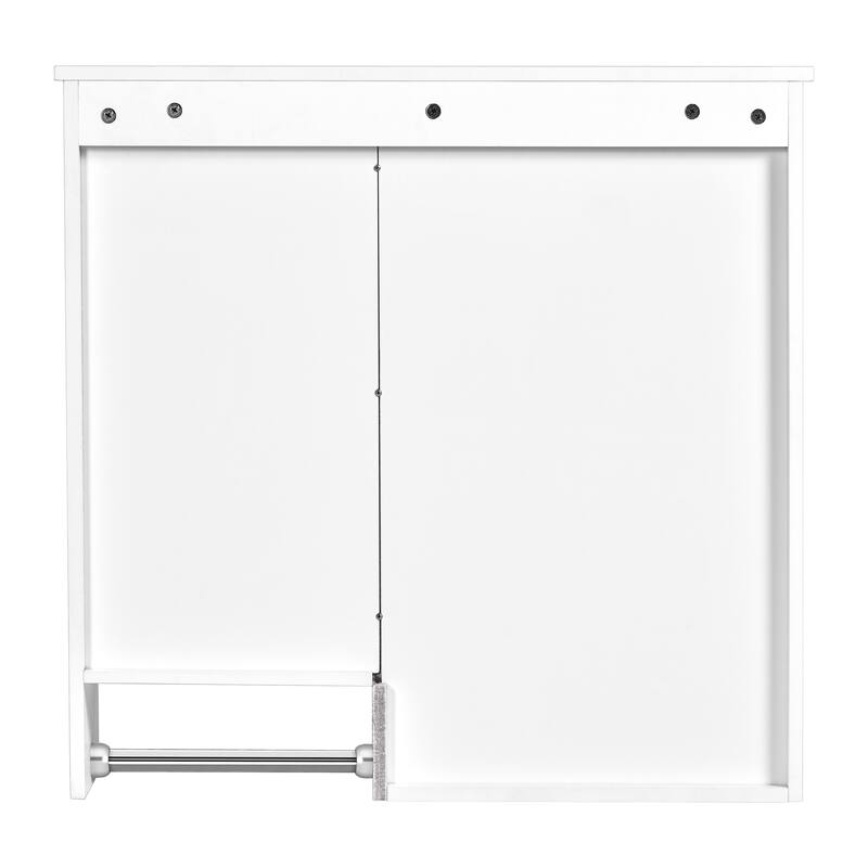 29" x 28" Over The Toilet Bathroom Storage Cabinet with Towel Bar Wall Mirror Cabinet with Closed Cupboard and Open Shelf