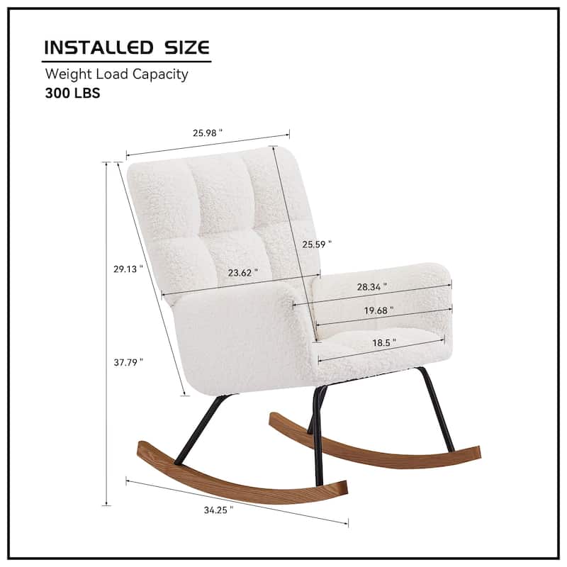 Comfy Upholstered Rocking Chair with High Backrest